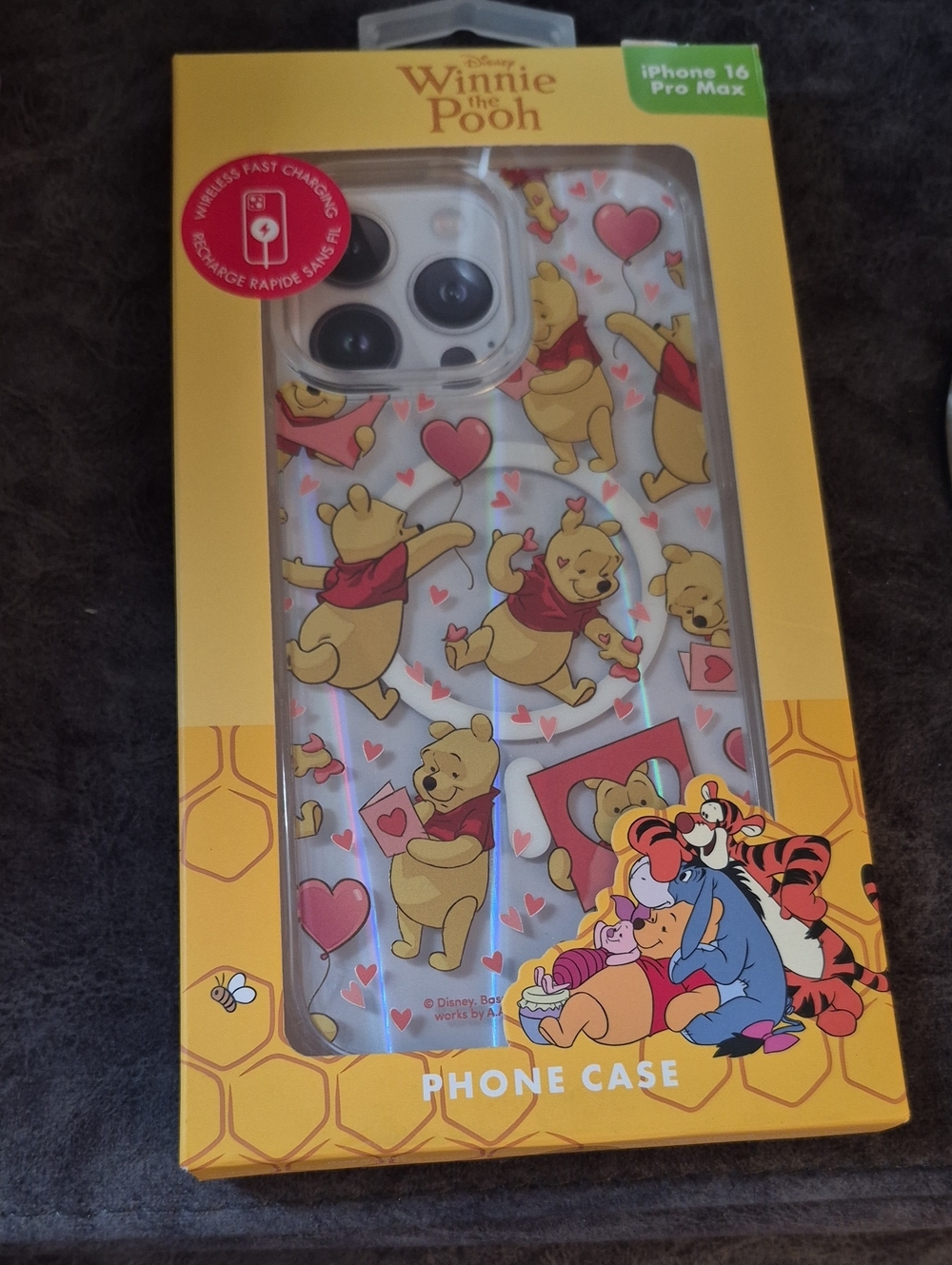 Disney Winnie the Pooh Clear Phone Case with Yellow Pooh and Pink Hearts